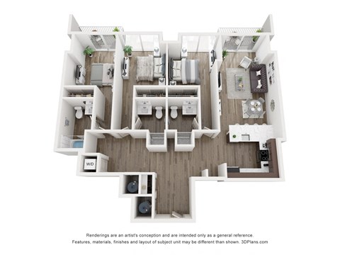 Floor plan for 3 beds, 3 baths, 1418 sqft
